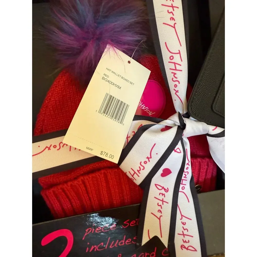 Betsey Johnson hat & wallet gift set Pink Black